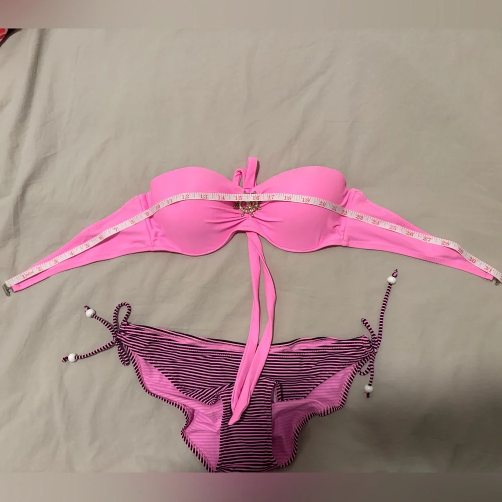 Pink Swimsuit with Striped Bottoms - Picture 7 of 7